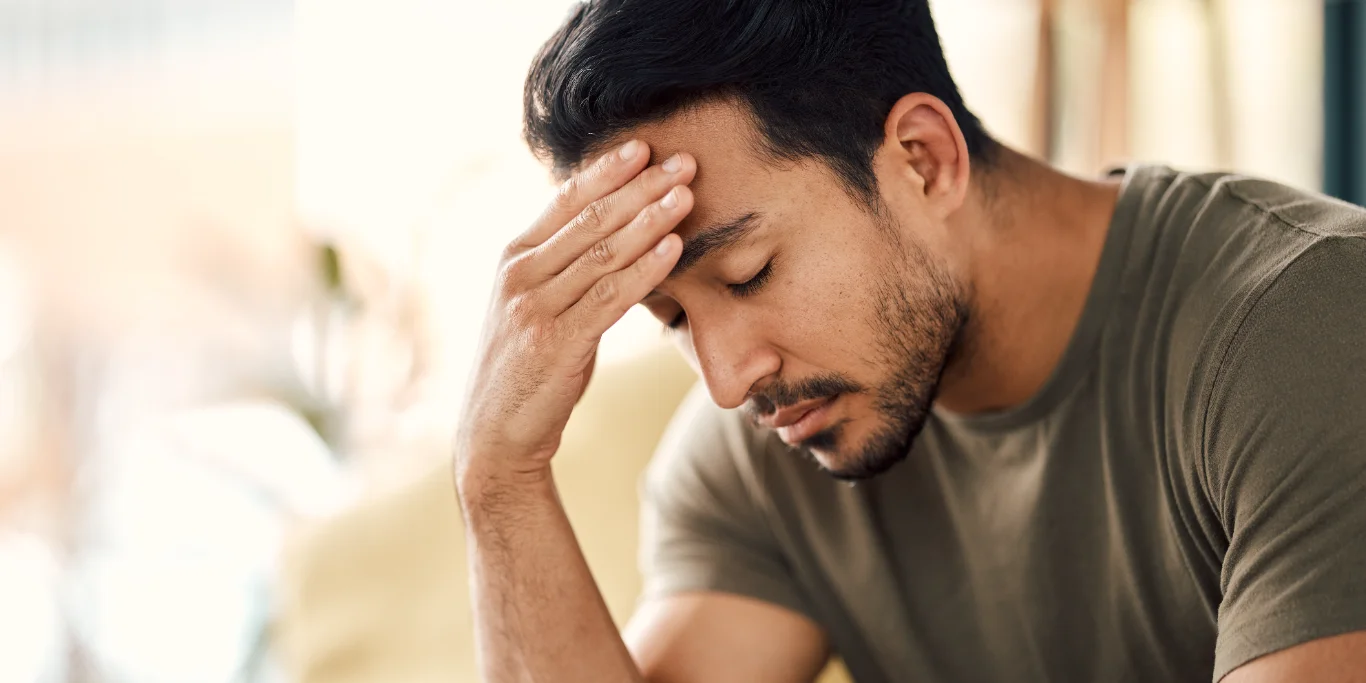 depression and frustrated male person with anxiety